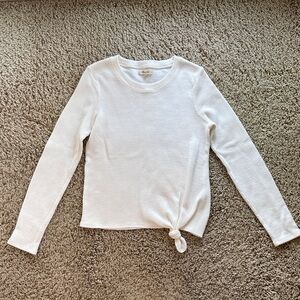 Madewell White Long Sleeve Knit Top with Knot Detail